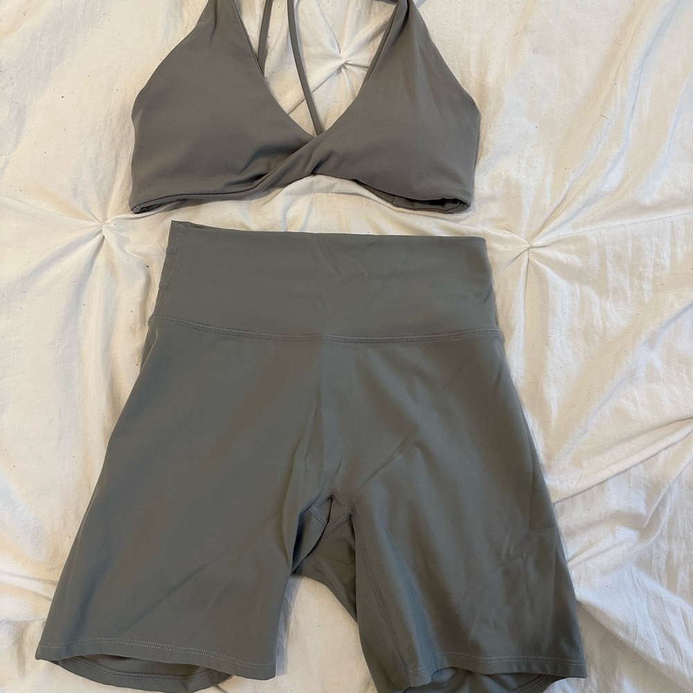Gray Sports Bra and Shorts Set
